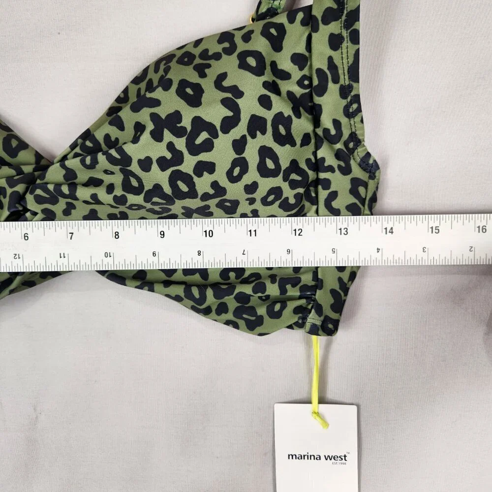 NWT Marina West Two Piece Swimsuit Women's L Olive Black Leopard Bikini UPF 50